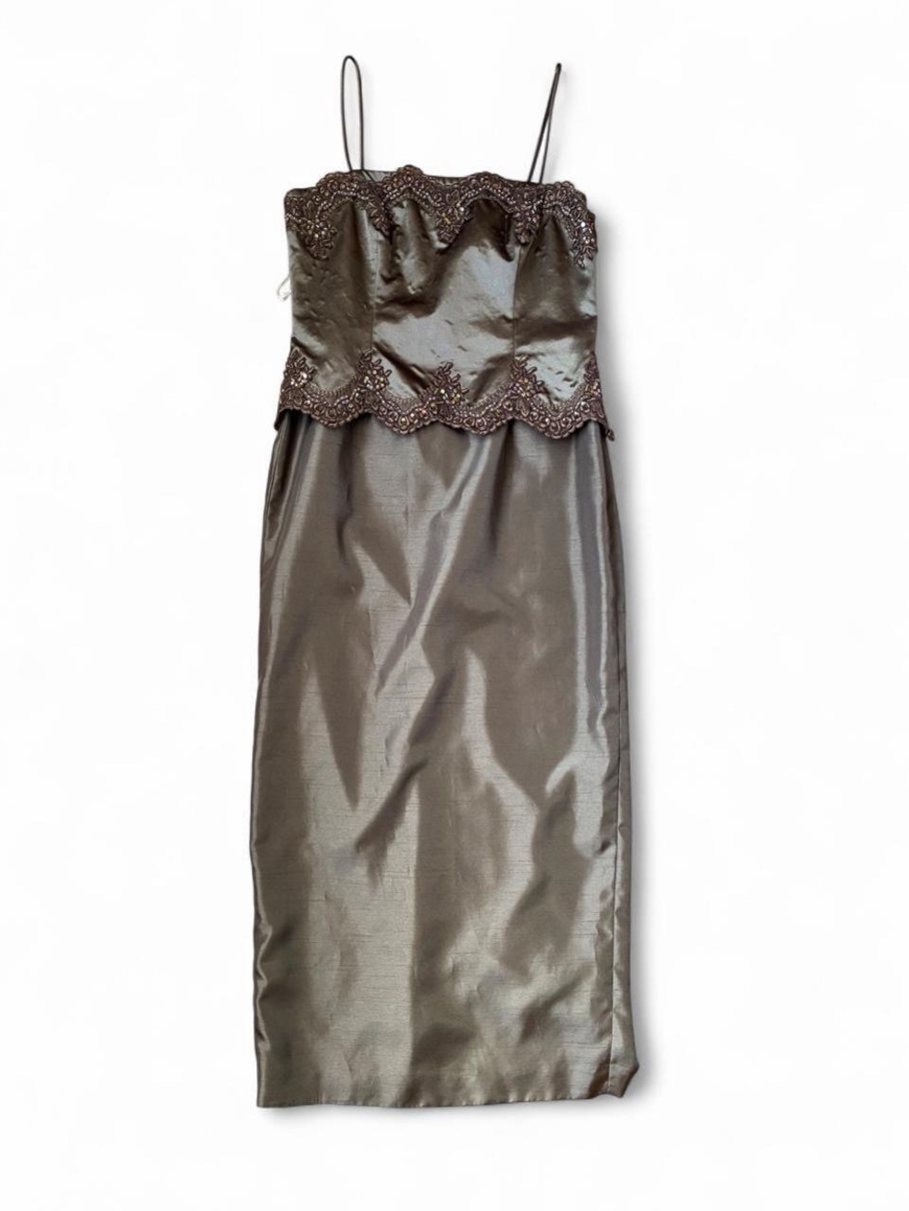 Brown Satin Beaded Strap Dress
